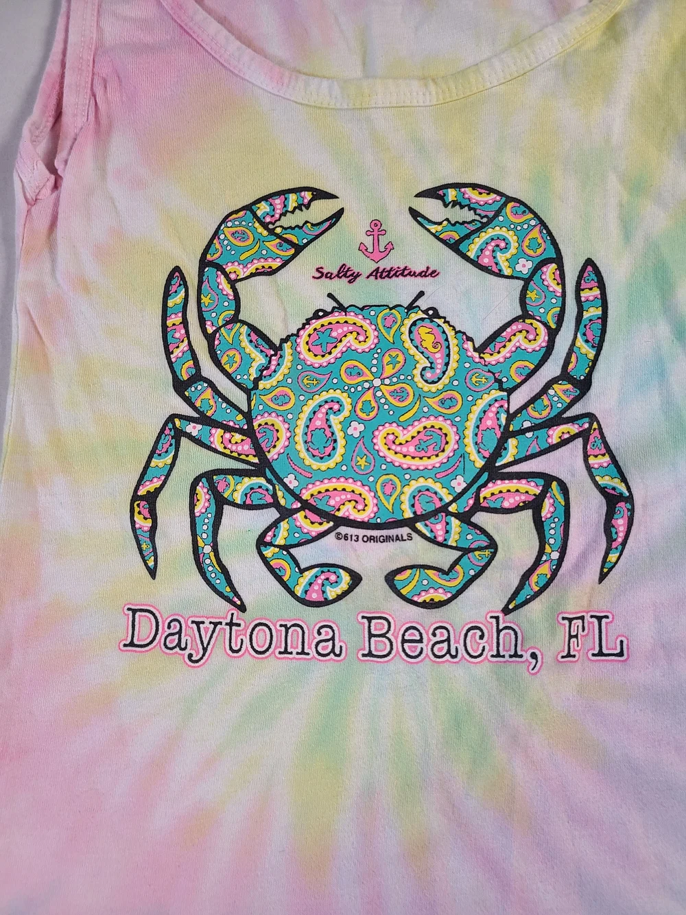 Dreamsicle Kids Daytona Beach Tie-Dye Fringe Crab Graphic Top - Pastel Multi L
